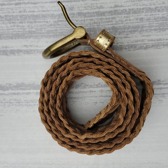 Woven Leather Belt - Metallic Gold Tone Sz Large by Calvin Klein - Picture 16 of 16